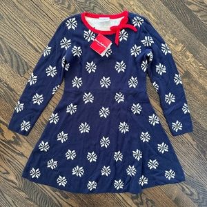 NWT HANNA ANDERSSON Girls Knit Sweater Holiday Snowflake Dress US 8 / EU 130cm